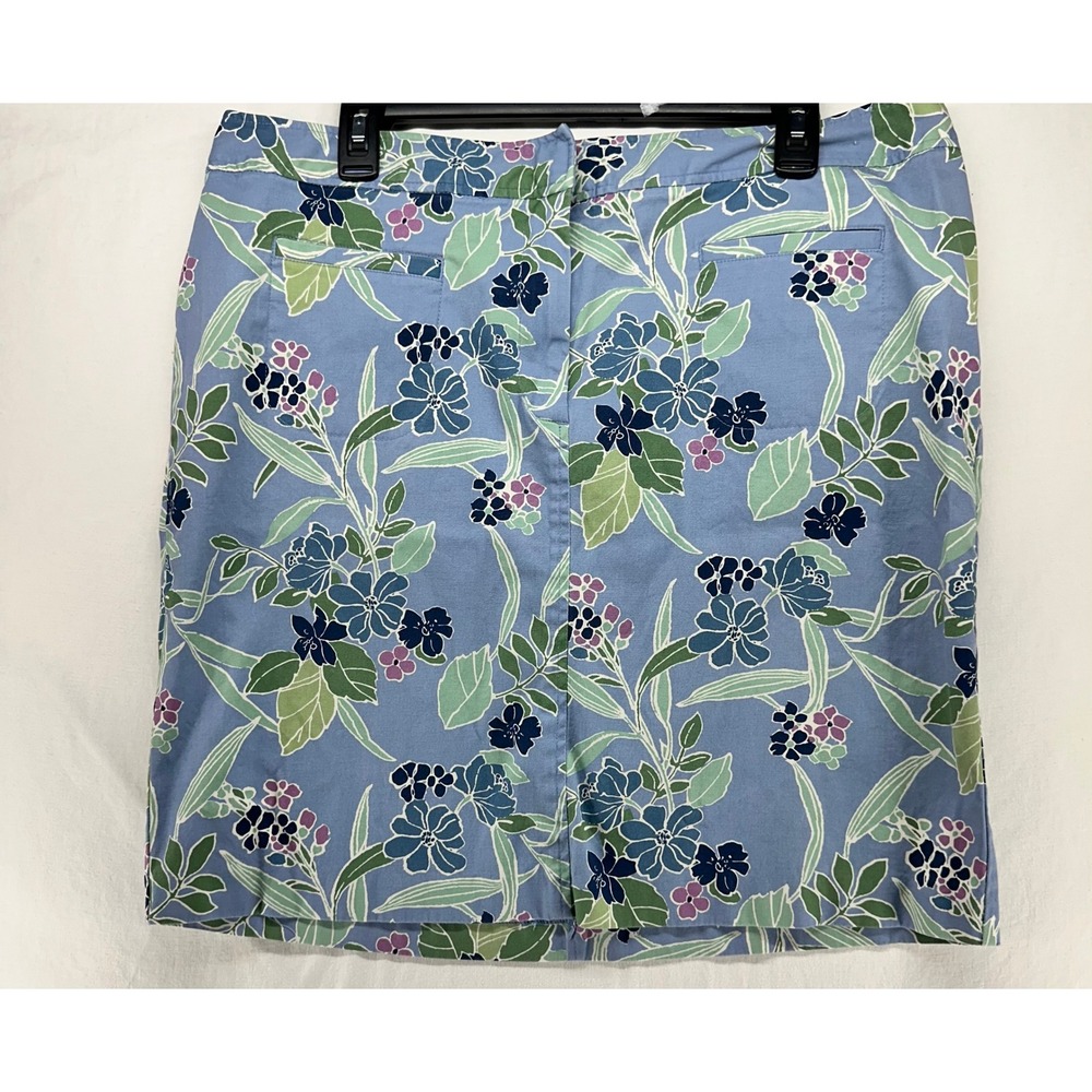 Lane Bryant Blue Floral Cotton Stretch Pencil Skirt Womens 16 Knee Length Casual